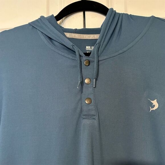 Reel Legends Men's XL Blue Hooded Long Sleeve Pullover with Kangaroo Pocket - Picture 4 of 9